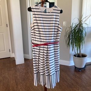 Liz Claiborne White Navy Striped Dress w Belt